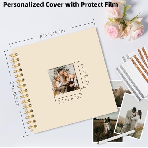 Vienrose 10 x 10 Inch Scrapbook Album Gift Set, Linen Hardcover Photo Book with 40 White Pages, DIY Memory Book Kit with Accessories for Wedding, Baby Shower, Travel, Christmas (Beige, 20 Sheets)