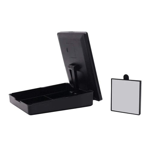 Impressions Touch Trifold LED Makeup Mirror with Vanity Organizer, 7X Magnifying Desk Mirror with Standing Base and USB Cable (Black)