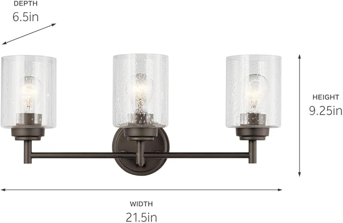 Kichler Winslow 21.5" Vanity Light in Olde Bronze®, 3-Light Transitional Bathroom Light with Clear Seeded Glass. (21.5" W x 9.25" H), 45886OZ