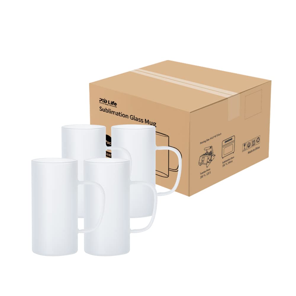 PYD Life Sublimation Glass Blanks Beer Mugs Frosted 22 OZ Coffee Tumblers Cups with Handle for Mug Tumbler Heat Press Printing UV DTF HTV DIY Projects 4 Pack