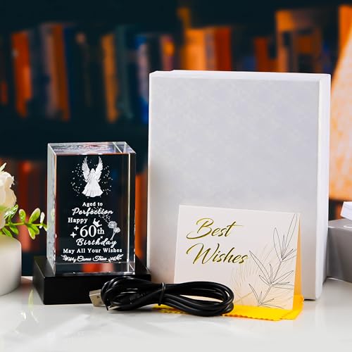 Qianwei 60th Birthday Gifts for Women Men - 3D Guardian Angel Gifts Personalized 1964 60 Year Old Birthday Present for Her Him - Happy 60th Birthday Gifts Ideas for Mom Dad Unique