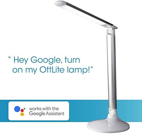 OttLite Command LED Desk Lamp with Voice Assist - White, Google Home and Amazon Alexa Compatible, USB Charging Port