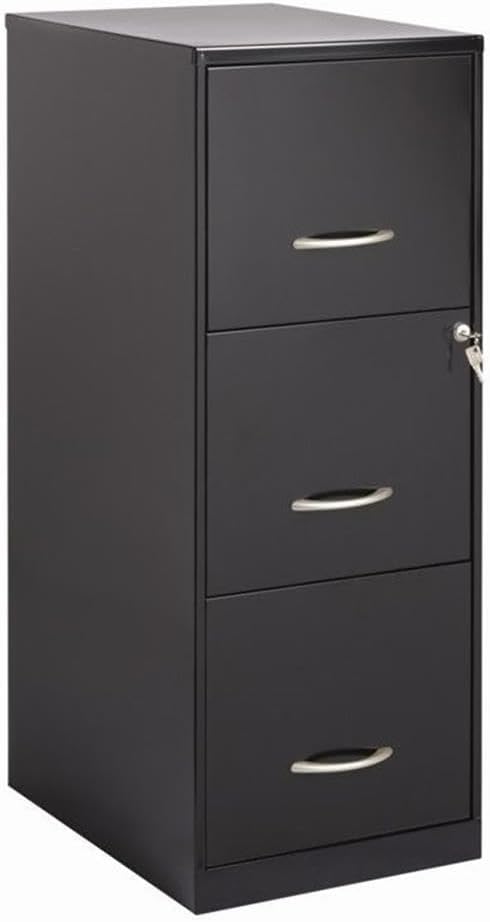 BOWERY HILL 3 Drawers 35.5" Vertical Black Metal Filing Cabinet Lockable Pre-Assembled Stationary Letter Size for Home, Office
