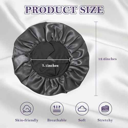 2Pcs Silk Bonnet for Sleeping, Satin Hair Bonnets, Soft Elastic Band Silk Sleep Cap, Hair Wrap for Women (Black Gold)
