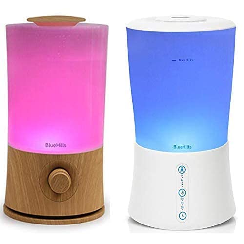 BlueHills Premium 2000 Ml Set of 2 Large Essential Oils Diffusers for Large Rooms Big Capacity Models Adjustable Cool Mist Great Gift – Value Pack of 2 Wood Grain and White