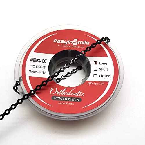 SNAWOP Dental Orthodontic Power Chain Multicolor Spool Elastic Rubber Bands for Teeth Braces (Long, Black)