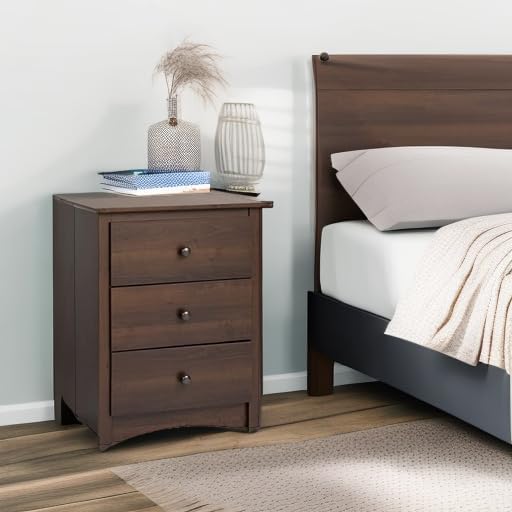 Prepac Sonoma Traditional Tall Nightstand Side Table with 3 Drawers, Functional Tall 3-Drawer Bedside Table 16" D x 23" W x 29" H, Espresso, EDC-2403