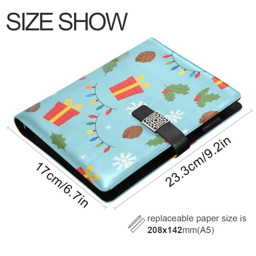DIGTIA Christmas Gift Boxes Pattern PU Leather Notebook A5 Binder 6 Ring Refillable Journal with Magnetic Buckle Closure Loose Leaf Travel Office Planner Budget Binder Notepad Portfolio,