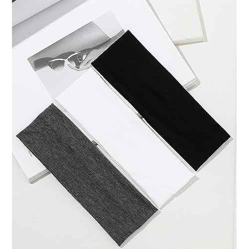 Huachi Headbands for Women Non Slip 16 Pack Elastic Sports Hair Bands for Women, Soft Cotton Cloth Headband for Workout Yoga Fashion Hair Accessories, Black White Gray Trendy Head Bands
