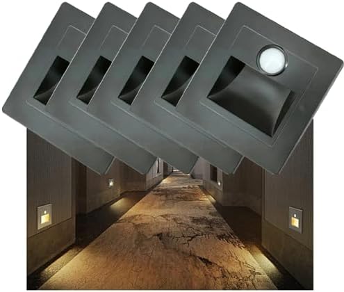 5Pcs 3W Warm White LED Stair Lights with Motion Sensor, Wall-Mounted Indoor Step Lamps - Silver Finish