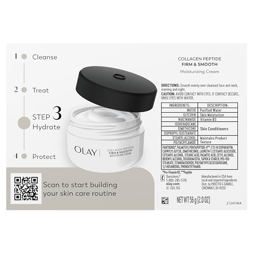 Olay Collagen Peptide Face Moisturizer, Firm & Smooth Cream -Fragrance-Free - Hydrating, Firming, Anti-Aging, Anti-Wrinkle, Firming, Smoothing - Recyclable Sustainable Eco Jar, Non-Greasy, 2 Oz