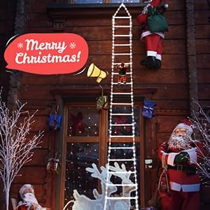 Toodour LED Christmas Lights - 10ft Christmas Decorative Ladder Lights with Santa Claus, Xmas Decorations Light for Indoor Outdoor, Window, Garden, Home, Wall, Xmas Tree Decor - White