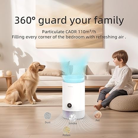 2 in 1 Air Purifier and Evaporative Humidifier Combo for Bedroom, H13 True HEPA Filter, Cool Mist-Free Air Humidifiers Pets Dust Smoke Pollen T3pro, White