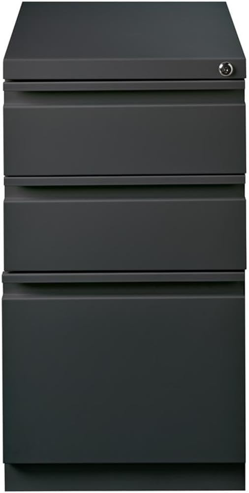 Hirsh HL10000 Series Metal Mobile Pedestal File Cabinet with 3-Drawer Box/Box/File Drawer, Hidden Casters, Counterweights, Core-Removable Lock, Pre-Assembled, Commercial Grade in Charcoal