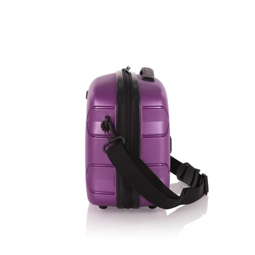 Heys Milos Beauty Case Hardside Lightweight and Crafted with Durable Duraflex, Textured Shell and Metallic Colors, Trolly Sleeve, Adjustable Shoulder Strap, Organize Makeup or Toiletries, Plum