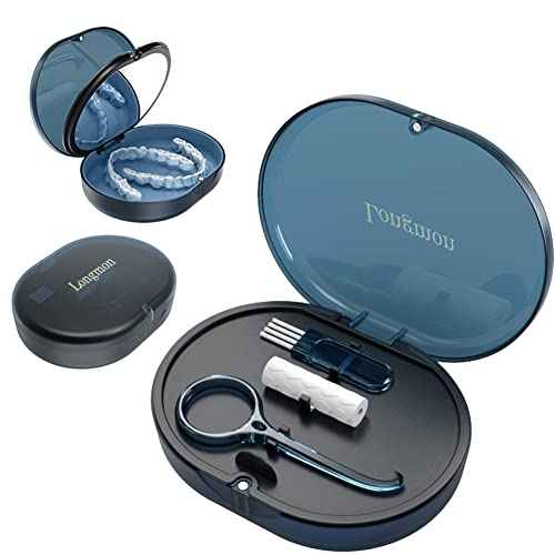 New Double-layer Retainer Storage Case with Belt Chewing,Removal Tool,Cleaning Brush,Built in Mirror Orthodontic Retainer Case