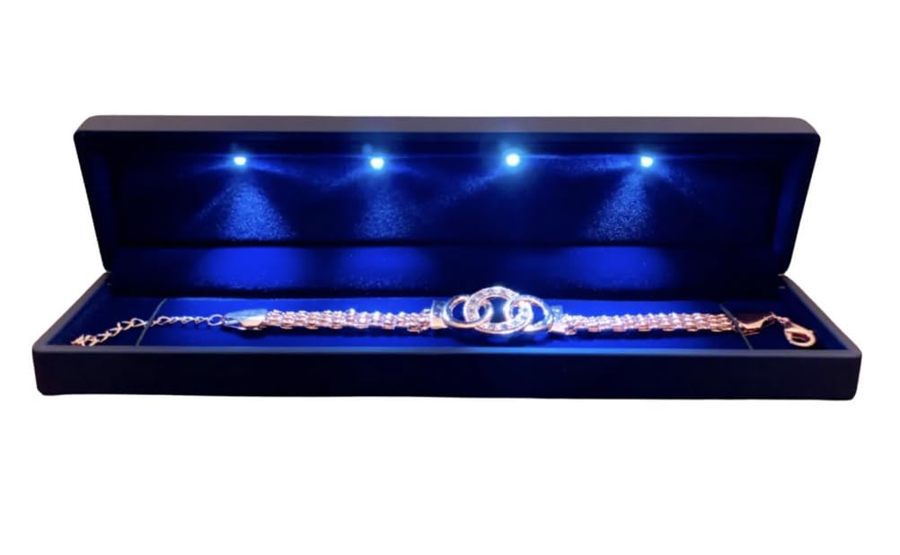 Elegant Luxury Bracelet Long Chain LED Light Jewelry Box for Display, Storage, Gift, Anniversary and Wedding. (Blue)