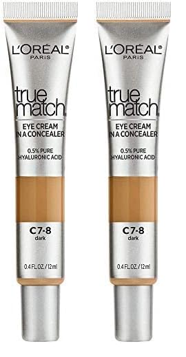 LâOrÃ©al Paris True Match Eye Cream in a Concealer, 0.5% hyaluronic acid, Dark C7-8, 0.4 fl. oz. (Pack of 2)