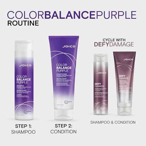 Joico Color Balance Purple Conditioner | For Cool Blonde, Gray Hair | Eliminate Brassy Yellow Tones | Boost Color Vibrancy & Shine | UV Protection | With Rosehip Oil & Green Tea Extract | 8.5 Fl Oz