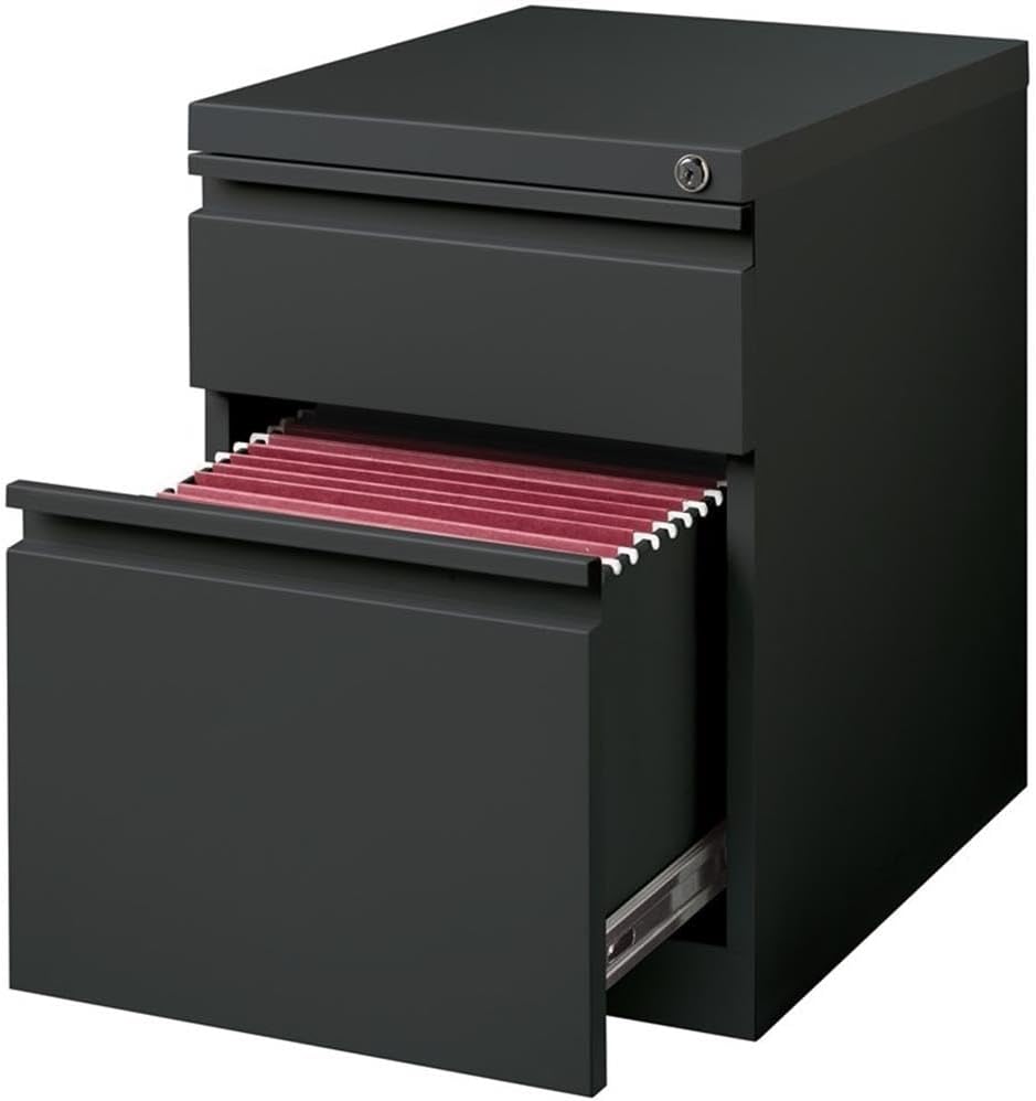 Pemberly Row 20" Metal Mobile Pedestal File Cabinet with 2 Drawers in Charcoal