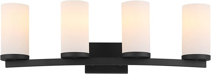 Design House Desta Vanity Light, 4-Light, Curved Bar Design, Frosted Glass Glow, Dimmable, Up/Down Mountable, E26 Socket, Black, 30.0 in L x 6.6 in W x 9.5 in H, 589168-BLK