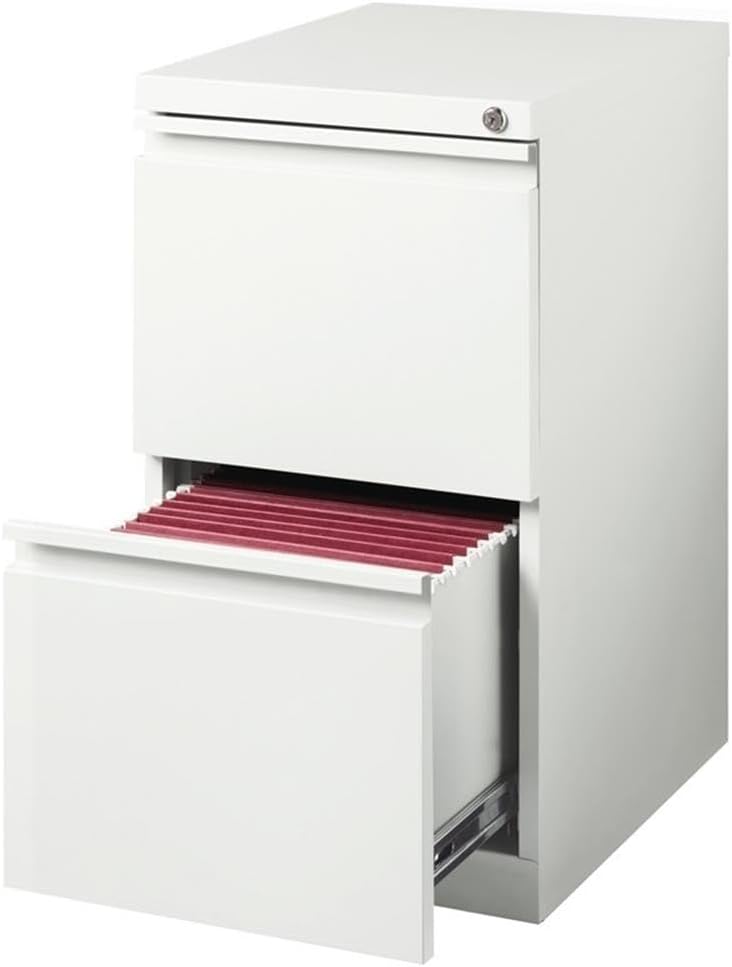 Pemberly Row 2 Drawers 27.75" Vertical White Metal Filing Cabinet Lockable Pre-Assembled Stationary Letter Size for Home, Office