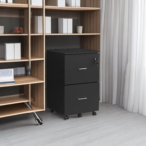 VASAGLE 2-Drawer File Cabinet, Locking Filing Cabinet for Home Office, Small Rolling Printer Stand, A4, Letter-Size Hanging Files, Assembly Required, Black ULCD027T16V2