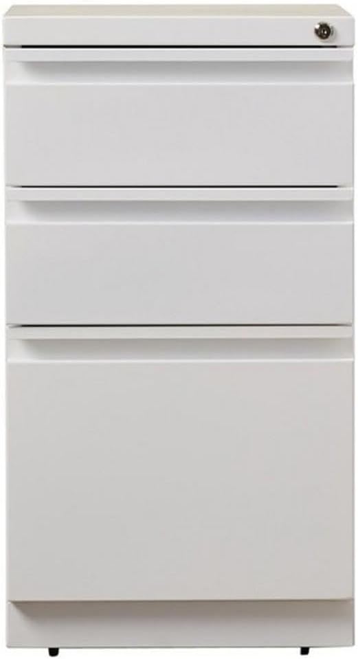 BOWERY HILL 20" 3-Drawer Modern Metal Mobile Pedestal File Cabinet in White