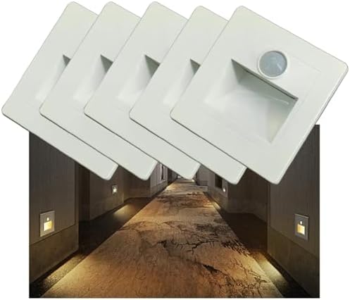 5Pcs 3W Recessed LED Motion Sensor Stair Lights, 3000K Warm White, Wall-Mounted Indoor Step Lamps - Silver Finish
