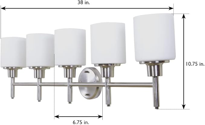 Design House Aubrey 5-Light Vanity Light, Satin Nickel Finish, Frosted Glass Shades, Dimmable, Bathroom Wall Fixture – Design House, 556225