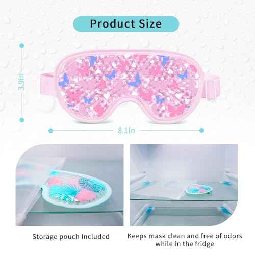 2PCS Cooling Eye Mask Gel Eye Mask, Reusable Hot Cold Therapy cold eye mask for Post Surgery, Puffiness, Dark Circles, Eye Bags, Dry Eyes, Migraines with Soft Plush Backing (Butterfly+Leaves)