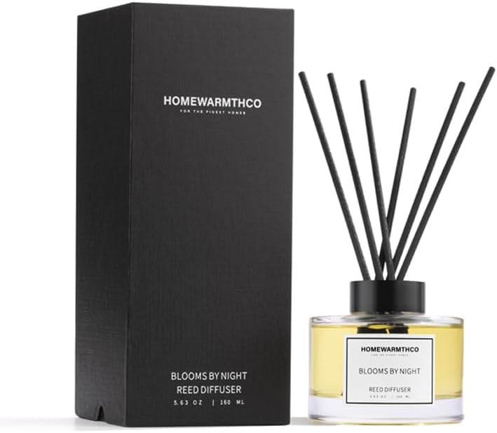 Blooms by Night (Patchouli & Sandalwood) Reed Diffuser Set - Luxury Fragrance Reed Diffusers for Home, Office & Bathroom Décor - Long-Lasting Scent with Non-Toxic Oils (5.63 oz)