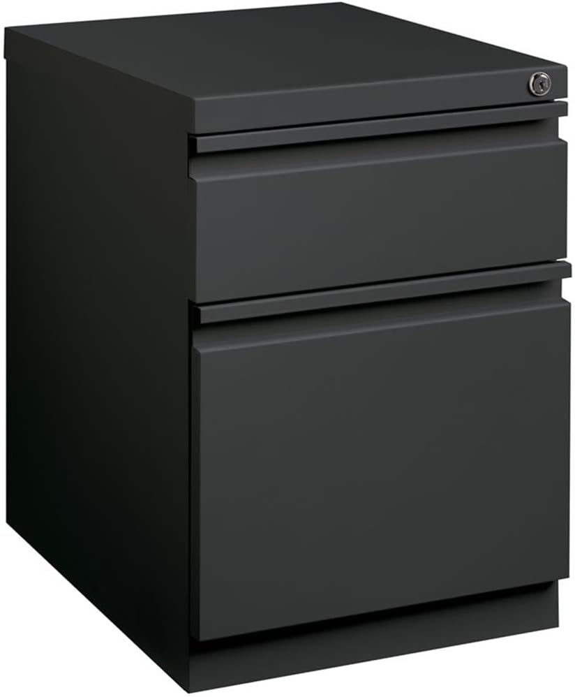 Pemberly Row 20" Metal Mobile Pedestal File Cabinet with 2 Drawers in Charcoal