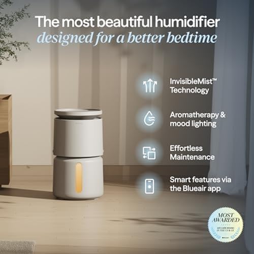 BLUEAIR Room Humidifier - DreamWell - 72Hr Top-Fill Mist-Free InvisibleMist Technology Aroma Stone for Essential Oils and Soothing Mood Lighting - Quiet Operation for Bedroom and Home Use