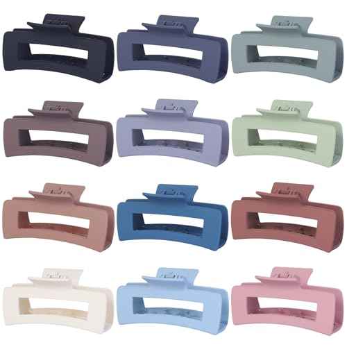 Hair Clip - Claw, 4.1 Inch Extra Large for Thick, Long, Curly Hair, 12 Pcs, 12 Rubber Paint and Plastic Materials, Non-Slip Design, Women and Girls Hair Accessories - Multicolor