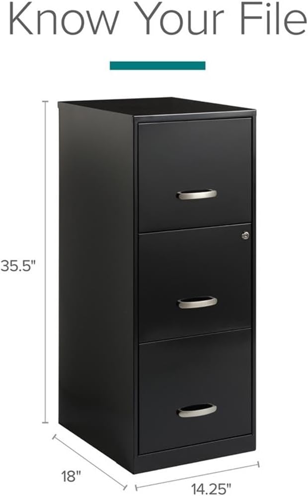 BOWERY HILL 3 Drawers 35.5" Vertical Black Metal Filing Cabinet Lockable Pre-Assembled Stationary Letter Size for Home, Office