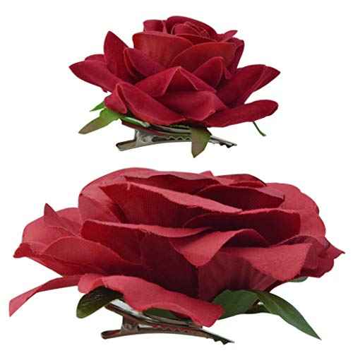 Rose Hair Clip Flower Hairpin Brooch Floral Clips, 4 Pcs Fabric Rose Flowers Hair Clips Mexican Hair Flowers Pin up Headpieces for Woman Girl Wedding Party Mother's Day
