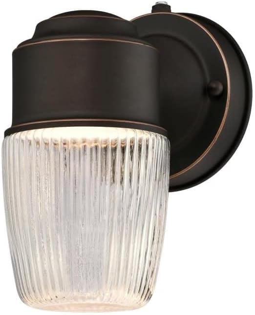 Westinghouse 6106900 One-Light LED Outdoor Wall Fixture with Dusk to Dawn Sensor, Oil Rubbed Bronze Finish with Clear Ribbed Glass , Oil-rubbed Bronze