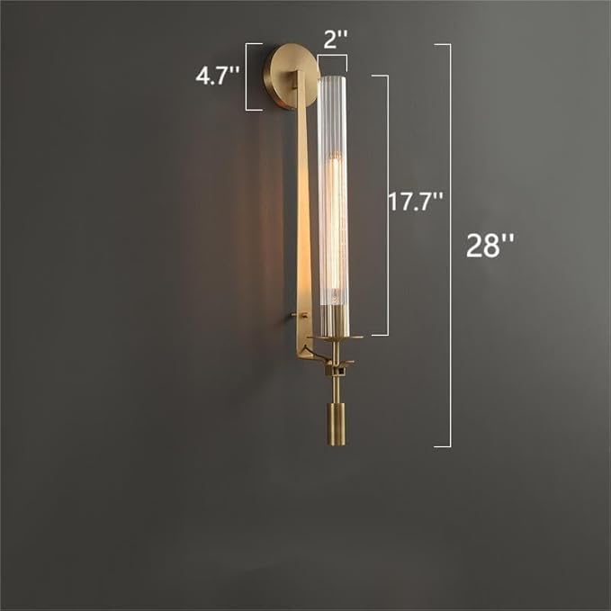 LIGHTLAND Gold Wall Sconces Set of 2, 28 Inch Modern Metal Glass Wall Light Fixture, Wall Lamp for Living Room Bedroom Hallway