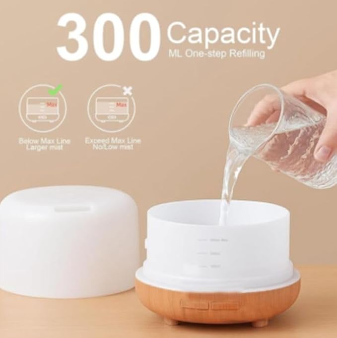 Air Humidifier & Aroma Diffuser with LED Lights Home Fragrance Room Decor Essential Oil Diffuser Humidifiers for Bedroom Car Air Freshener (White/Light Wood)