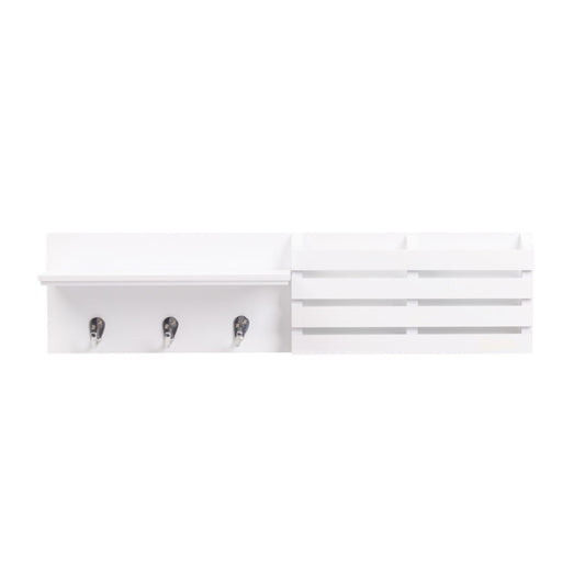 Kiera Grace Sydney Floating Shelf, Modern Wall Mounted Shelf with 3 Metal Hooks and Mail Holder for Home, Office, 24", White, 1Pack