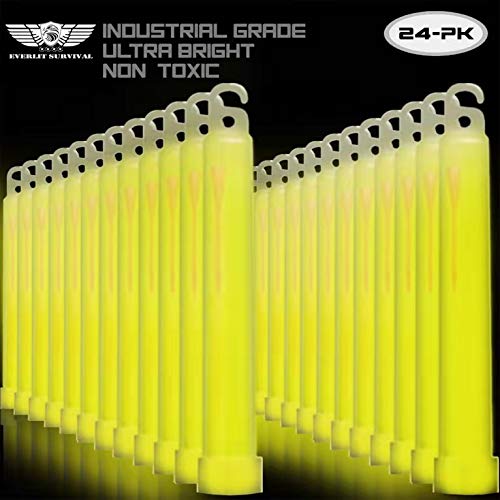 EVERLIT Survival Emergency Glow Sticks- 6 Inches Light Sticks for First Aid Kit, Survival Kit, Camping, Hiking, Outdoor, Disasters, Emergencies Up to 12 Hours Duration… (24 Pack, Yellow)