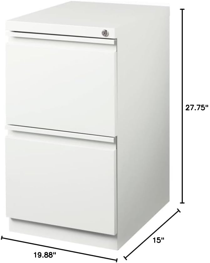 Pemberly Row 2 Drawers 27.75" Vertical White Metal Filing Cabinet Lockable Pre-Assembled Stationary Letter Size for Home, Office