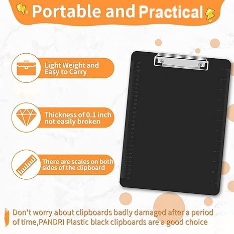 Black Clipboards, PANDRI 16 Pack Plastic Clipboards with Low Profile Clip 12.5 x 9 Standard Letter Size Clipboard for Classrooms Offices