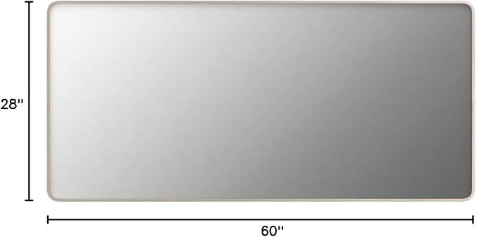 60x28 Inch Brushed Nickel Bathroom Mirror, Large Brushed Silver Metal Framed Wall Mirror, Rounded Corner Rectangle Modern Vanity Mirror, Tempered Glass, Anti-Rust, Shatterproof (Horizontal/Vertical)