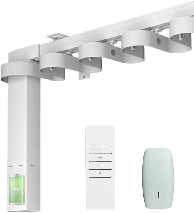 Control4 Native Smart Motorized Curtain Track Kit, 4000mAh Battery Automatic Curtain Opener, Pre-assembled Electric Rail for S-Fold Ripple Fold, Remote Support (2 meters (78.7 inches))