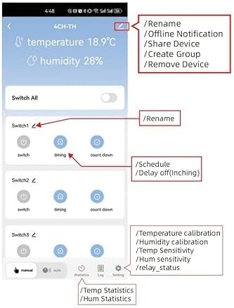 Tuya 4CH 85-250V Smart Temperature and Humidity Sensor,Dry Contact,Remote Application Control and Monitoring Function, Voice Control, Smart Scene, Compatible with Alexa and Google Home