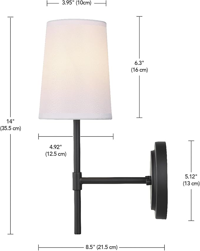 Globe Electric 51859 1-Light Wall Sconce, Matte Black, White Fabric Shade, Wall Lighting, Wall Lamp Dimmable, Wall Lights for Bedroom, Kitchen Sconces Wall Lighting, Home Décor, Bulb Not Included