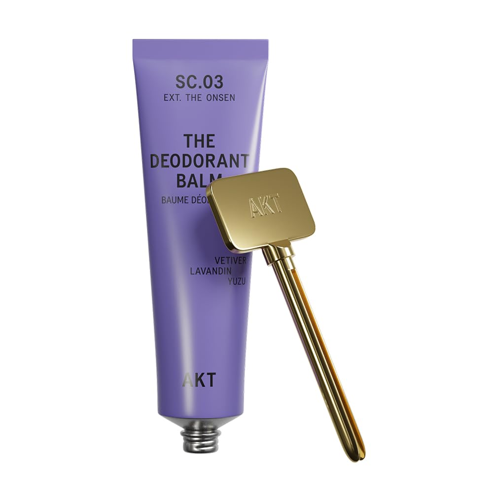 AKT, THE DEODORANT BALM. Award winning, multi-use, natural deodorant. Plastic Free. Gender Free. Aluminium Free. 100% effective â 1 tube lasts up to 3 months.SC.03 THE ONSEN. 50ml/1.76 FL.OZ