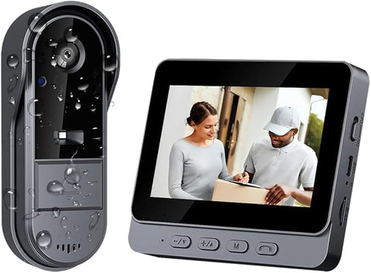 Wireless Doorbell Camera No Subscription with 4.3" Monitor,Waterproof 1080P Video Intercom No WiFi/App Needed, 170° Wide Angle Door Bell with Night Vision, Local Recording for Home/Apartment/Seniors